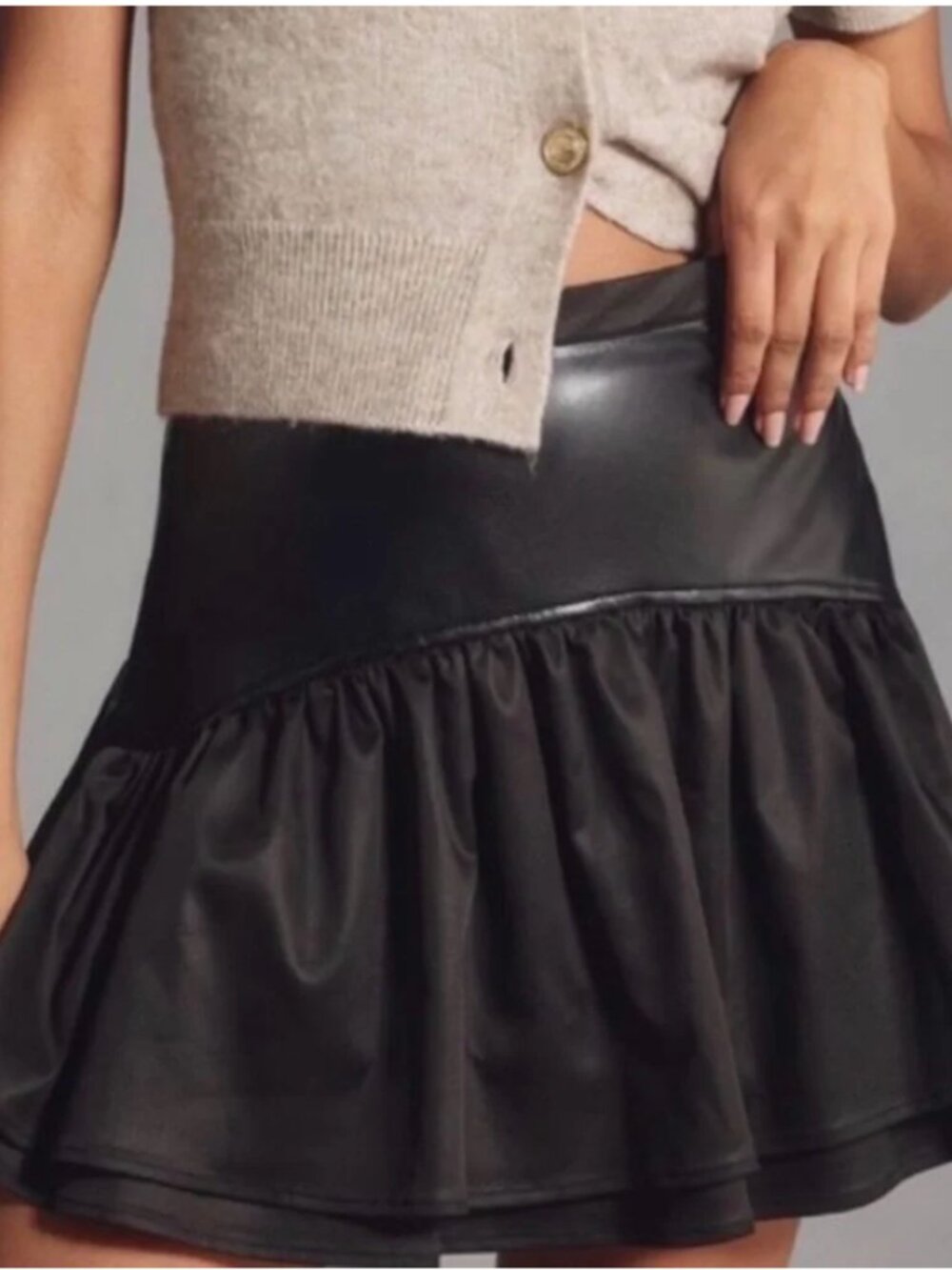 Avec Les‎ Filles Faux-Leather Double Flounce Mini Skirt Size 14 Excellen